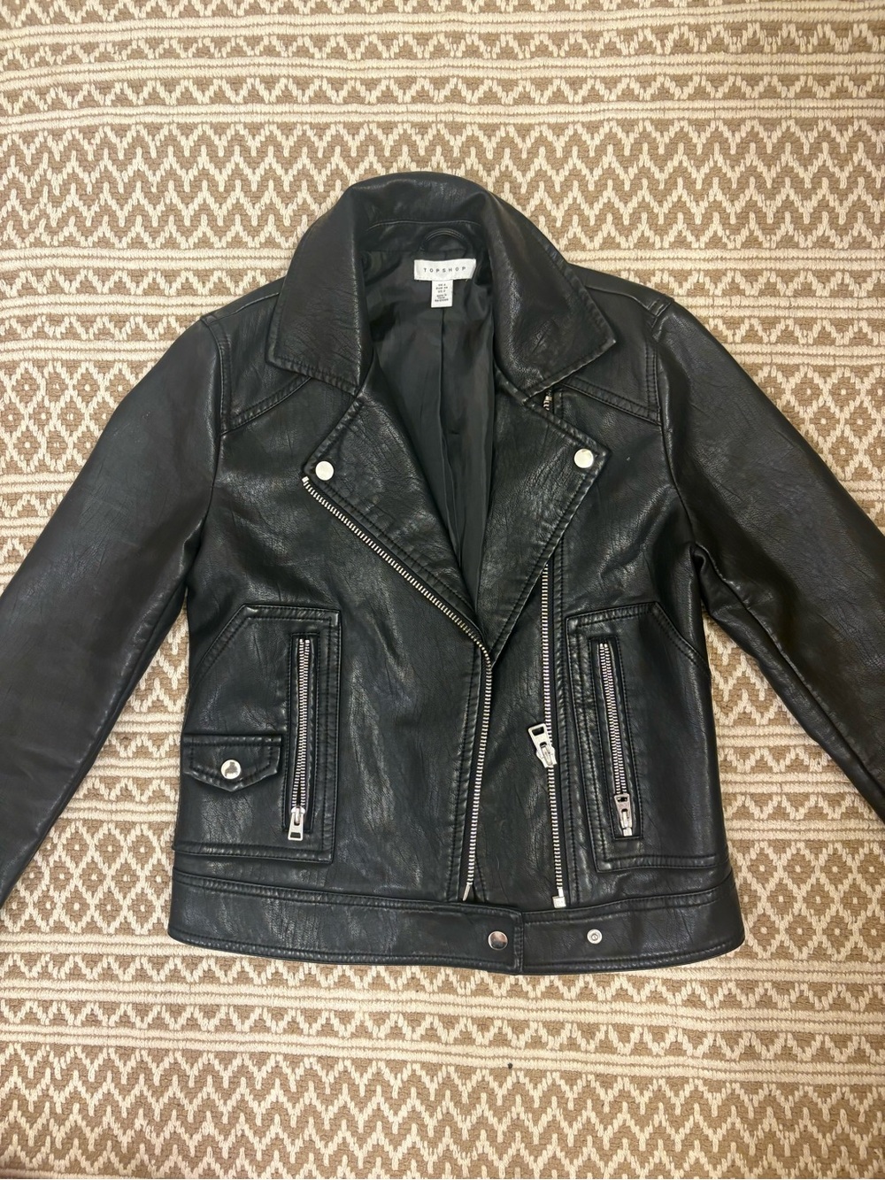 Topshop Black Faux Leather Moto Jacket Biker Style Women’s US 2 / UK 6